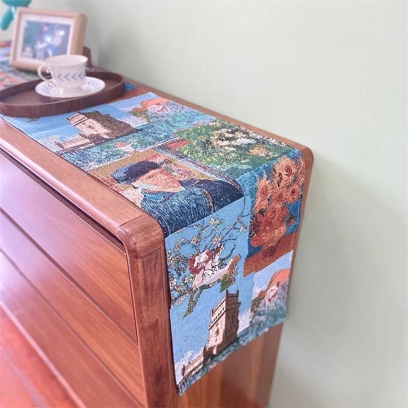 Stolnjak u stilu Van Gogha, dekorativna tkanina od pamuka i lana