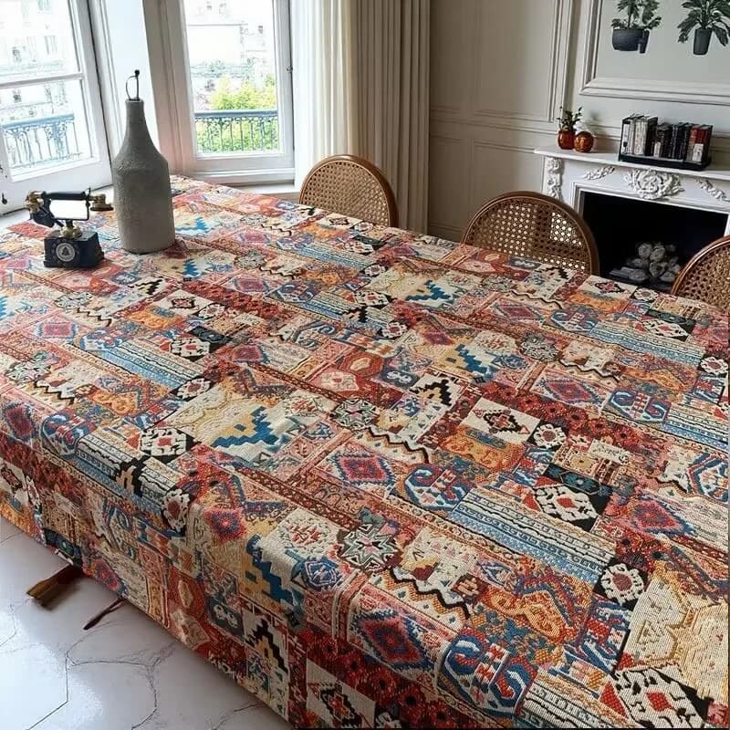 Retro boho žakardni stolnjak s geometrijskim uzorkom