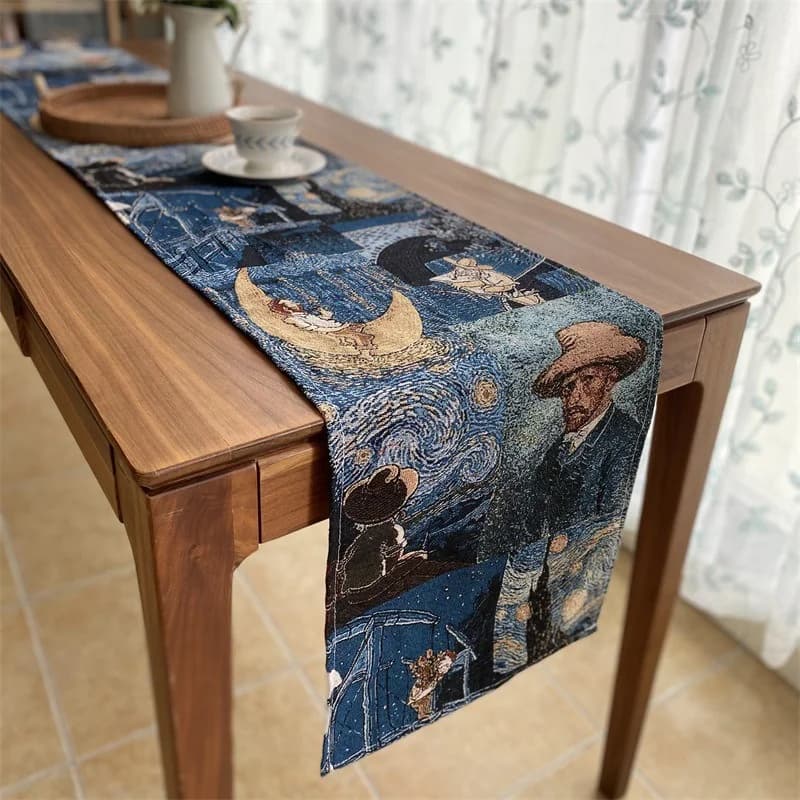 Stolnjak od pamučno-lanene mješavine u stilu Van Gogha za uređenje doma