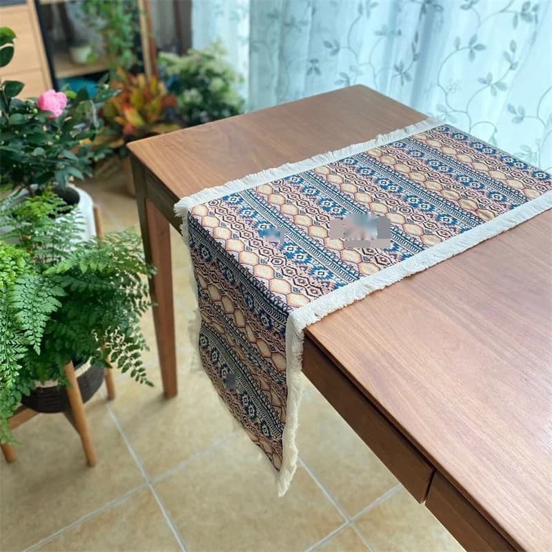 Boho geometrijski stolnjak, pamuk i lan