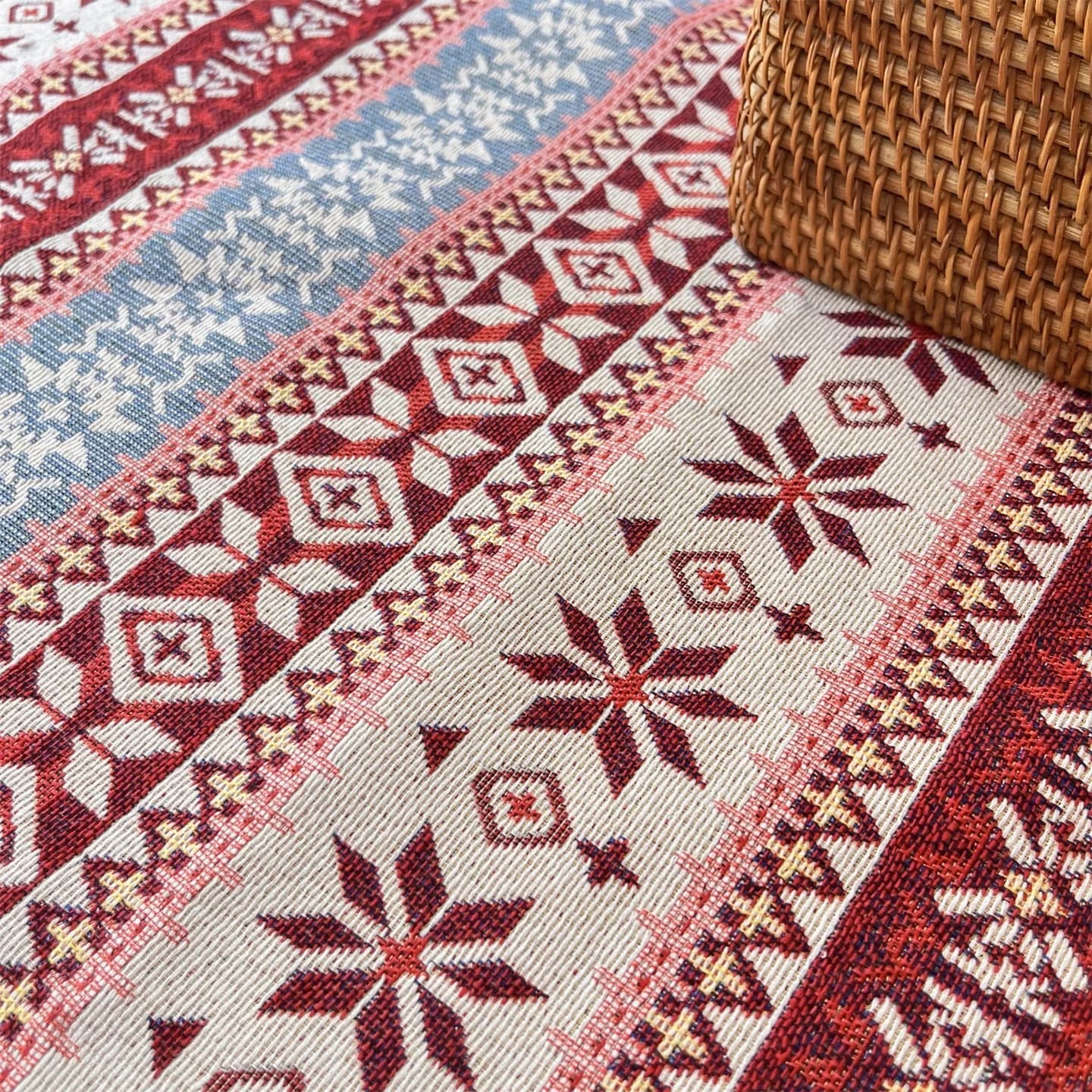Boemska božićna stazica za stol, mješavina pamuka i lana, geometrijski uzorak